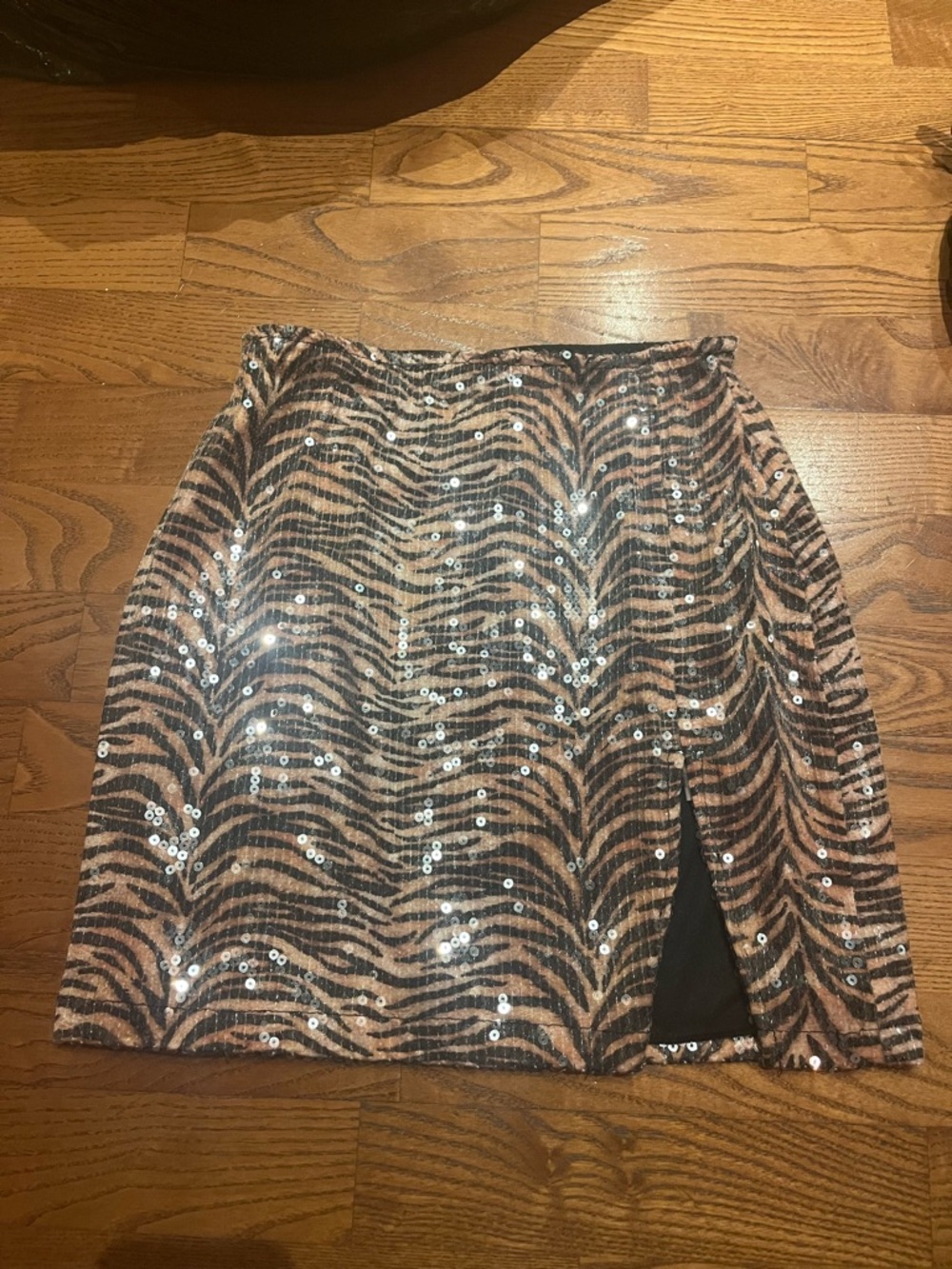 Urban Outfitters Sequin Zebra Print Mini Skirt in Brown/Black